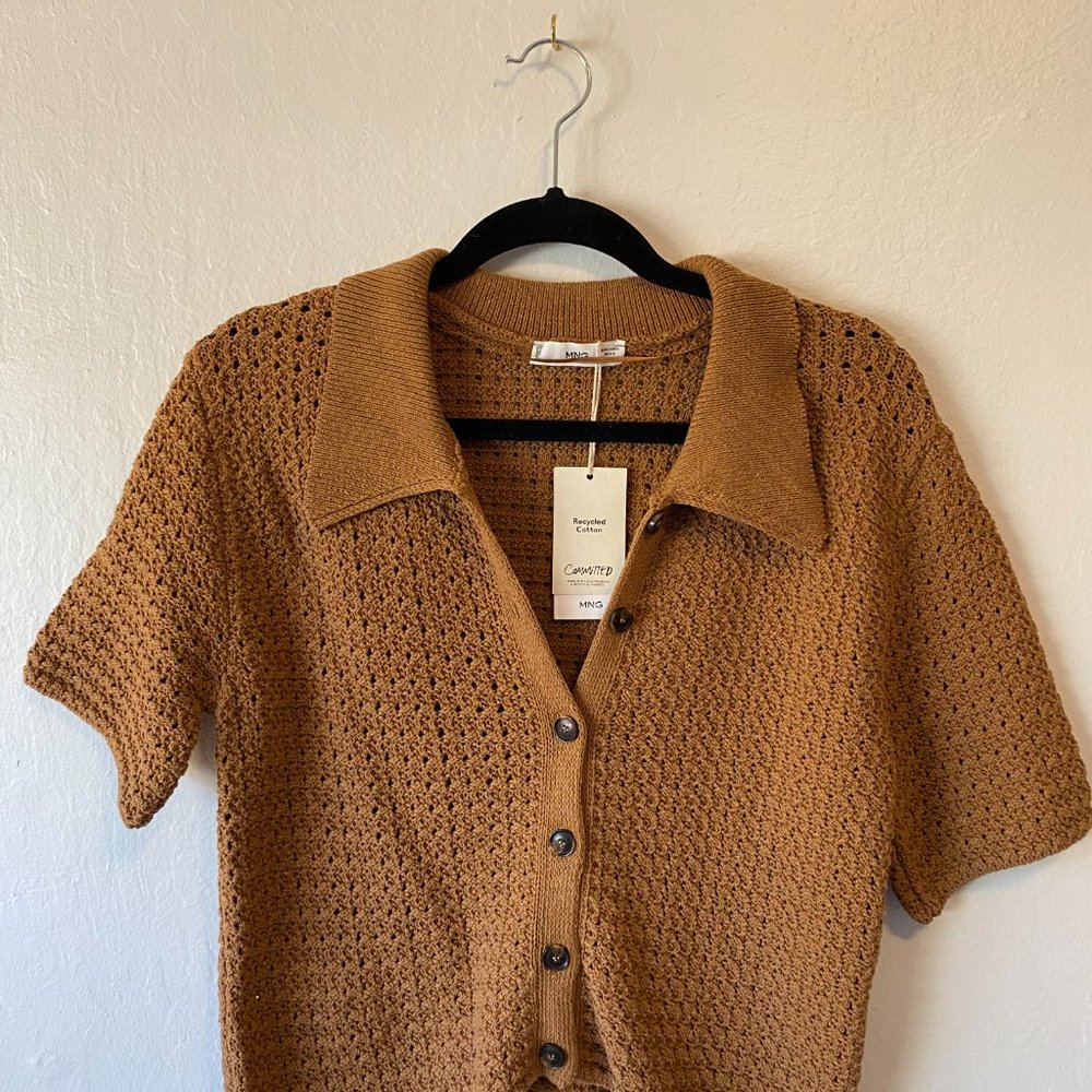 Mango Tan/Brown Collared Knit Shirt- NWT!